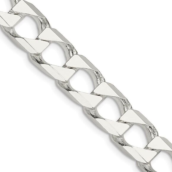 Men's 10.25mm Sterling Silver Flat Square Curb Chain Necklace 26 Inch